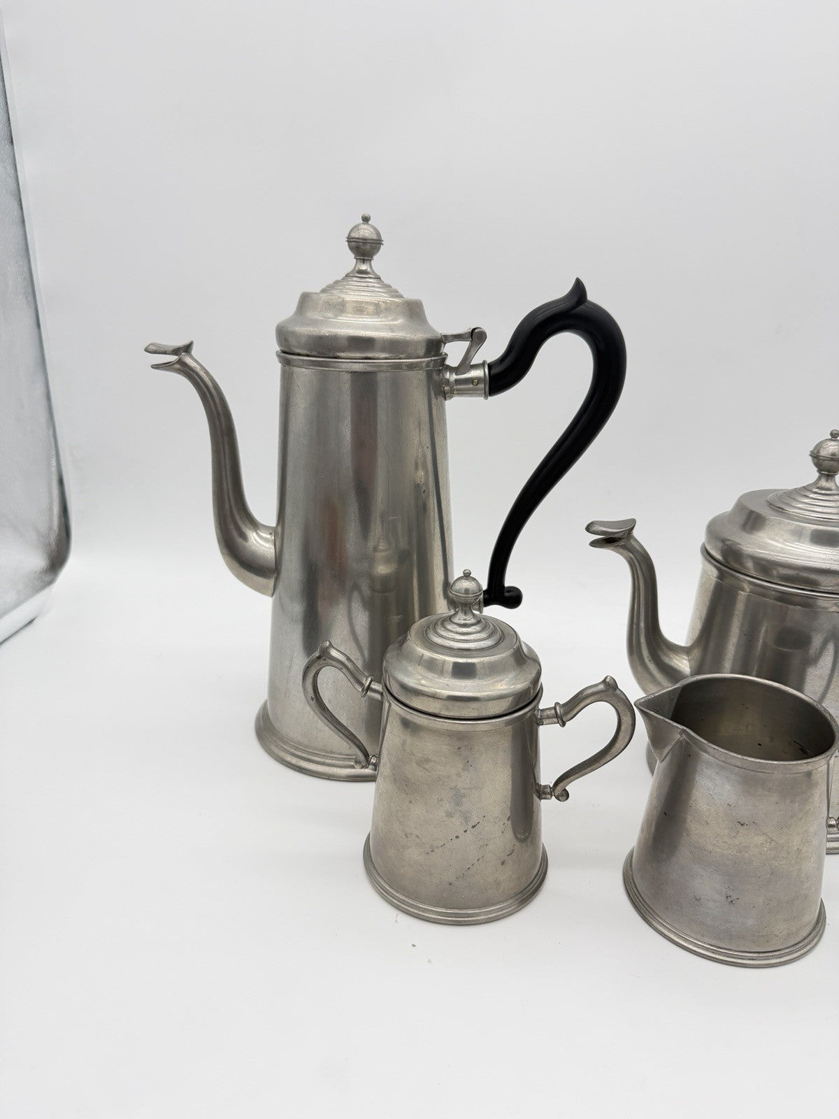 ROYAL HOLLAND Pewter Colonial Black Handle Coffee & Tea Set 4 PCs Daalderop Vtg