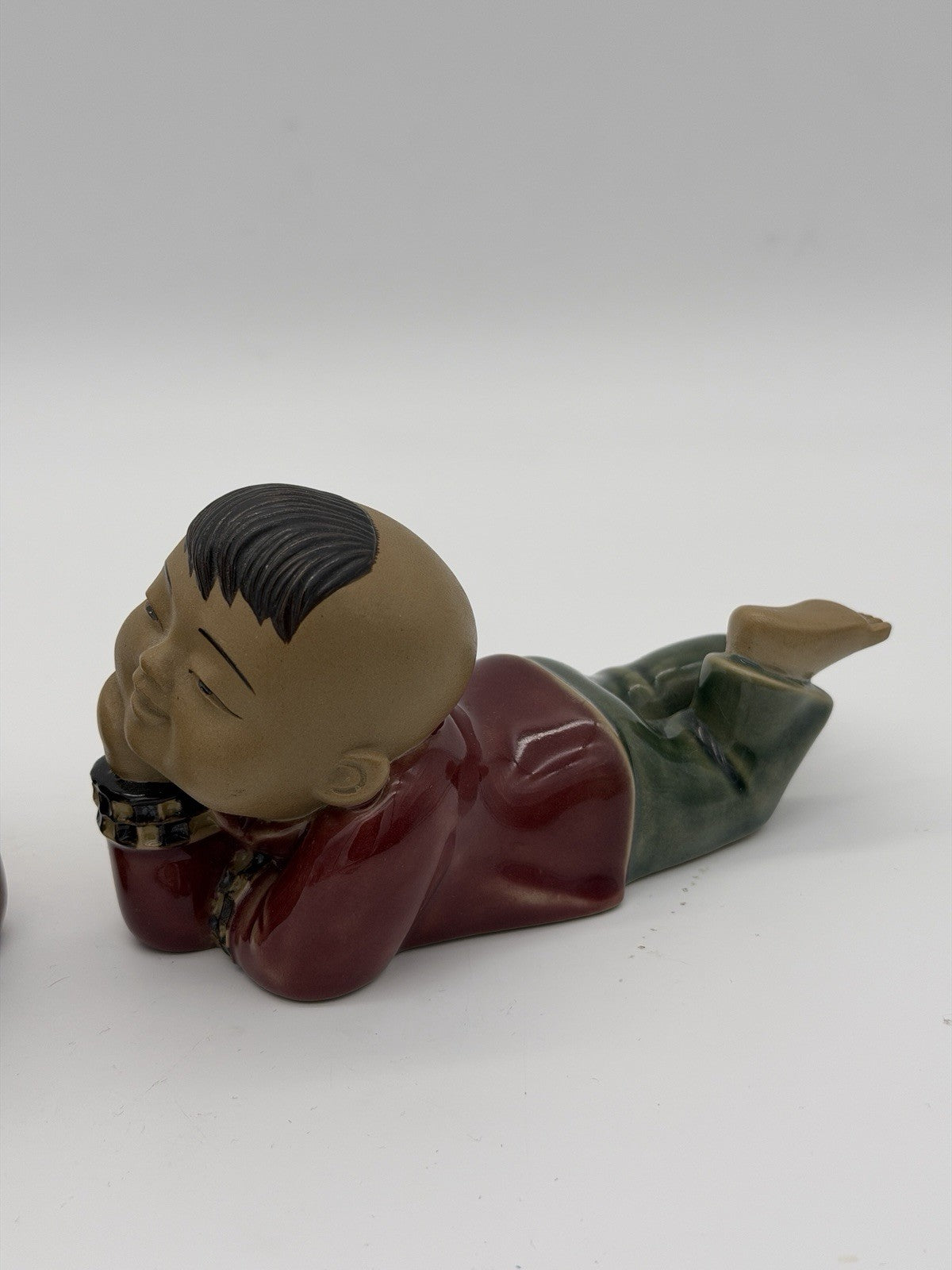 Vintage Chinese Japanese Pottery Painted Glazed Pair Boy & Girl Figurines