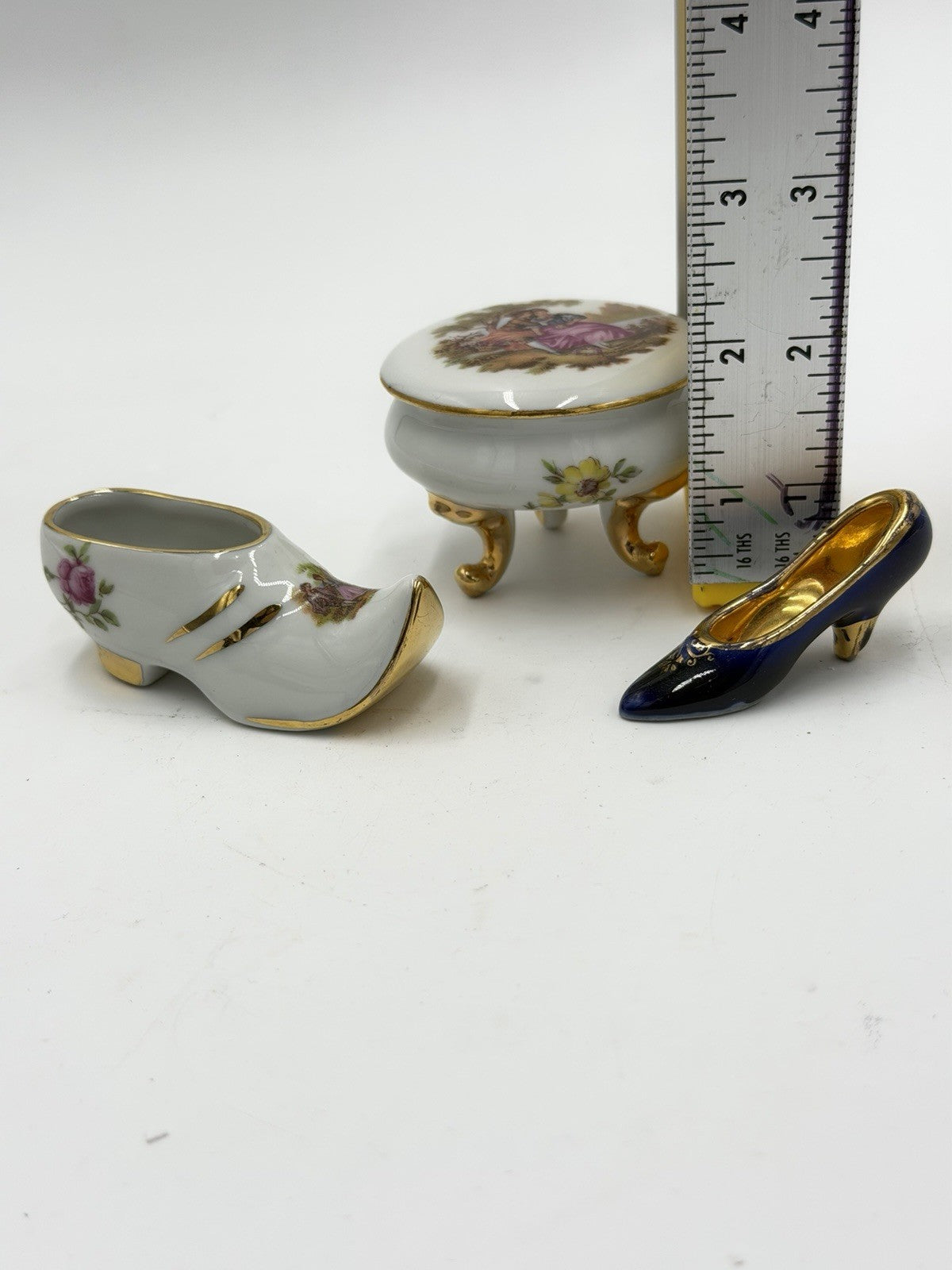 Vintage Limoges Castel France Miniature Victorian Shoes & Trinket Box Porcelain