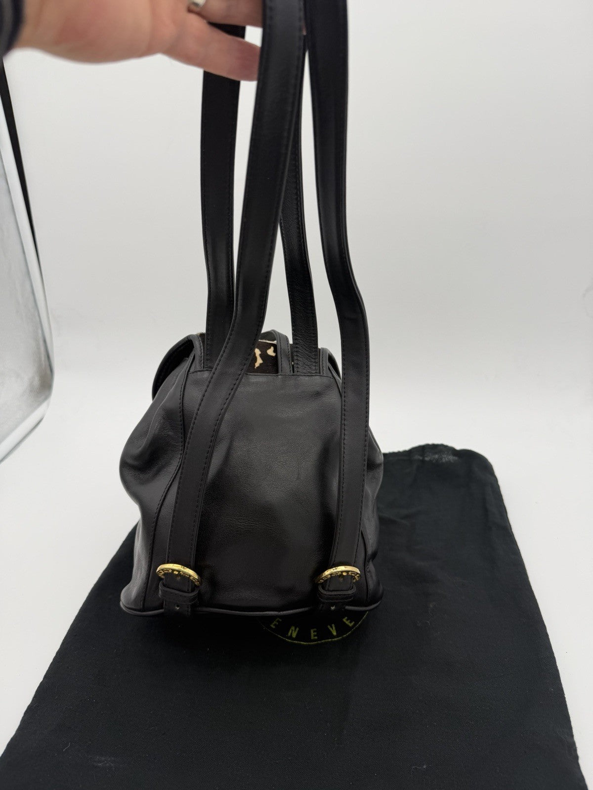 Michel Jordi Geneve Swiss leather backpack black & white cowhide accents NEW