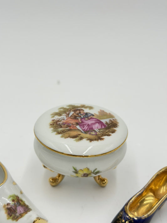 Vintage Limoges Castel France Miniature Victorian Shoes & Trinket Box Porcelain