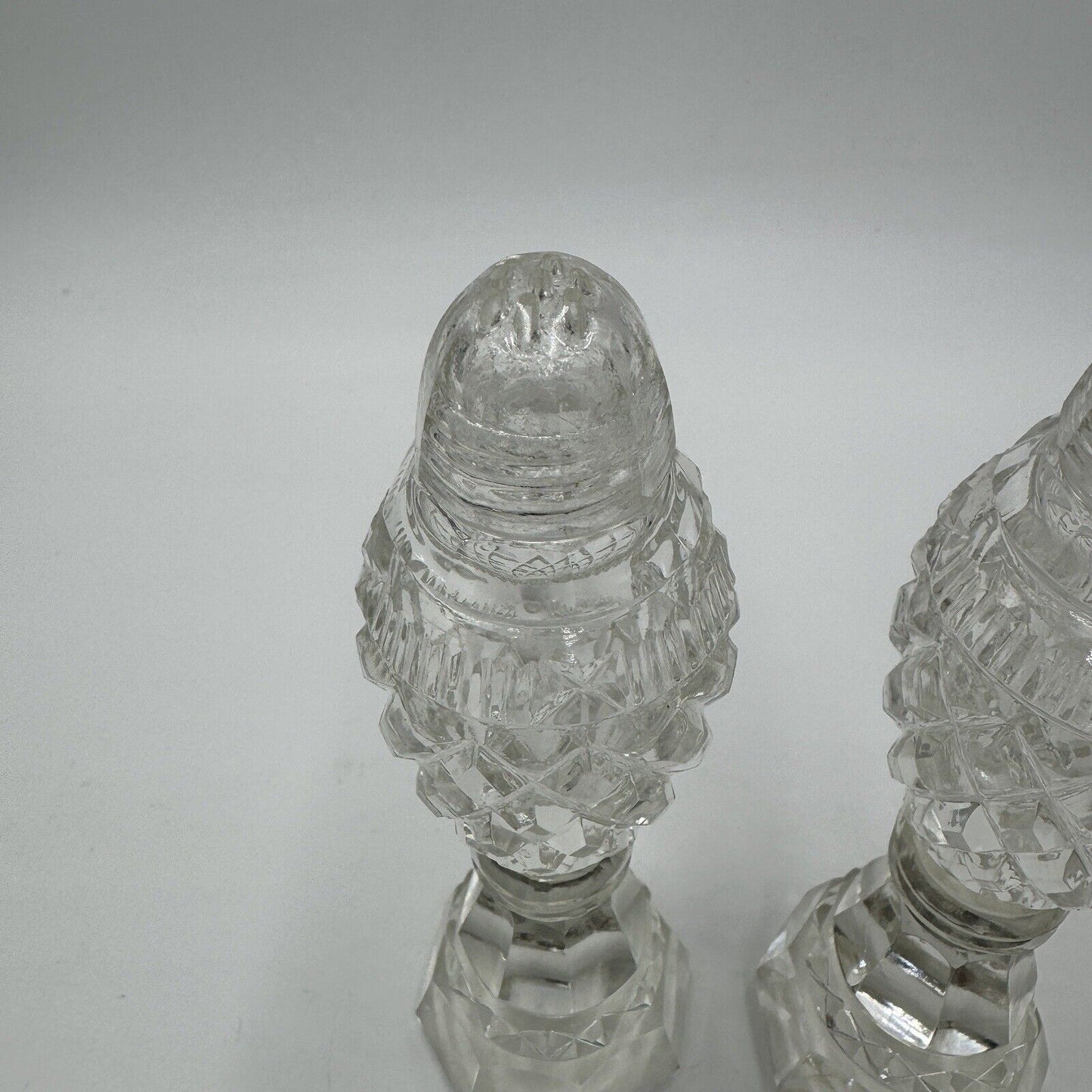 Antique Bohemian Czech Cut Glass Pedestal Salt & Pepper Shakers 6in H