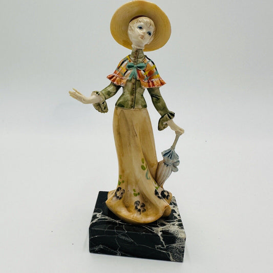 Fontanini Figurine Lady with Parasol Hand Painted Marble Base Despose Italy