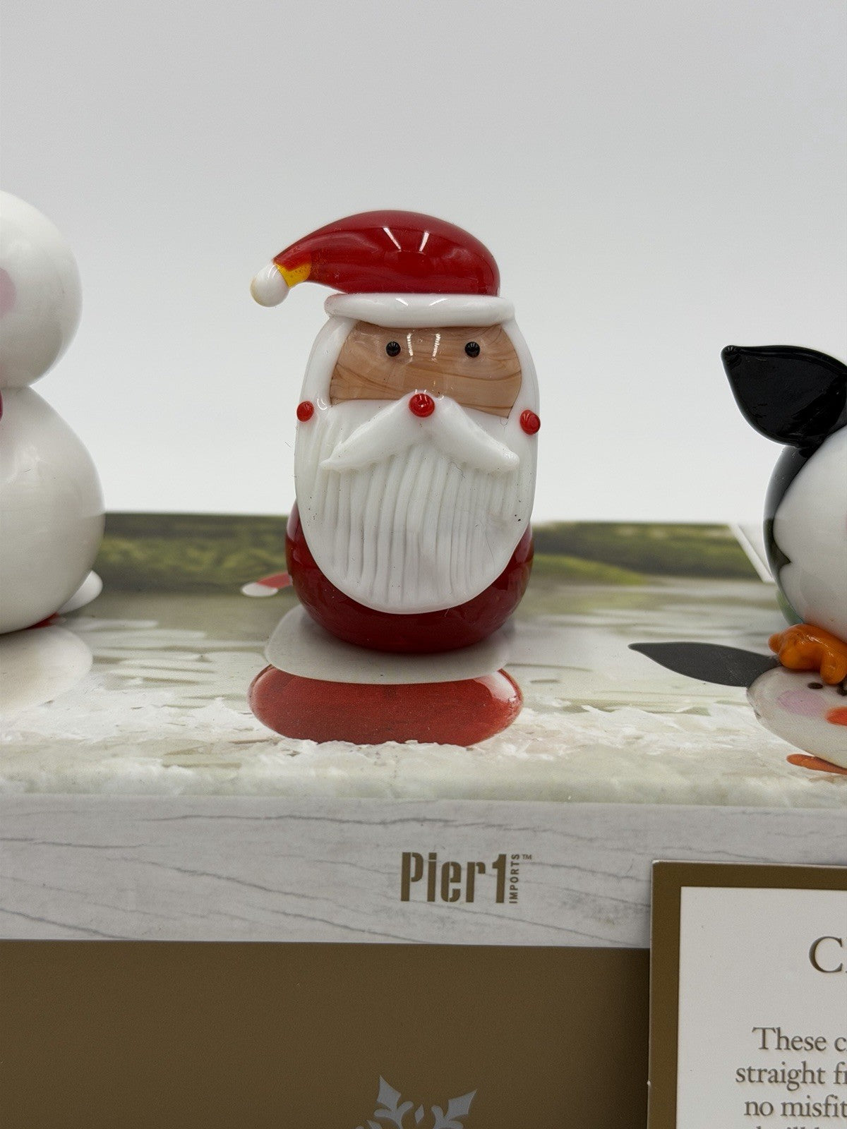Rare Pier 1 Imports Art Glass Christmas Friends Snowman Santa Penguin Figurines