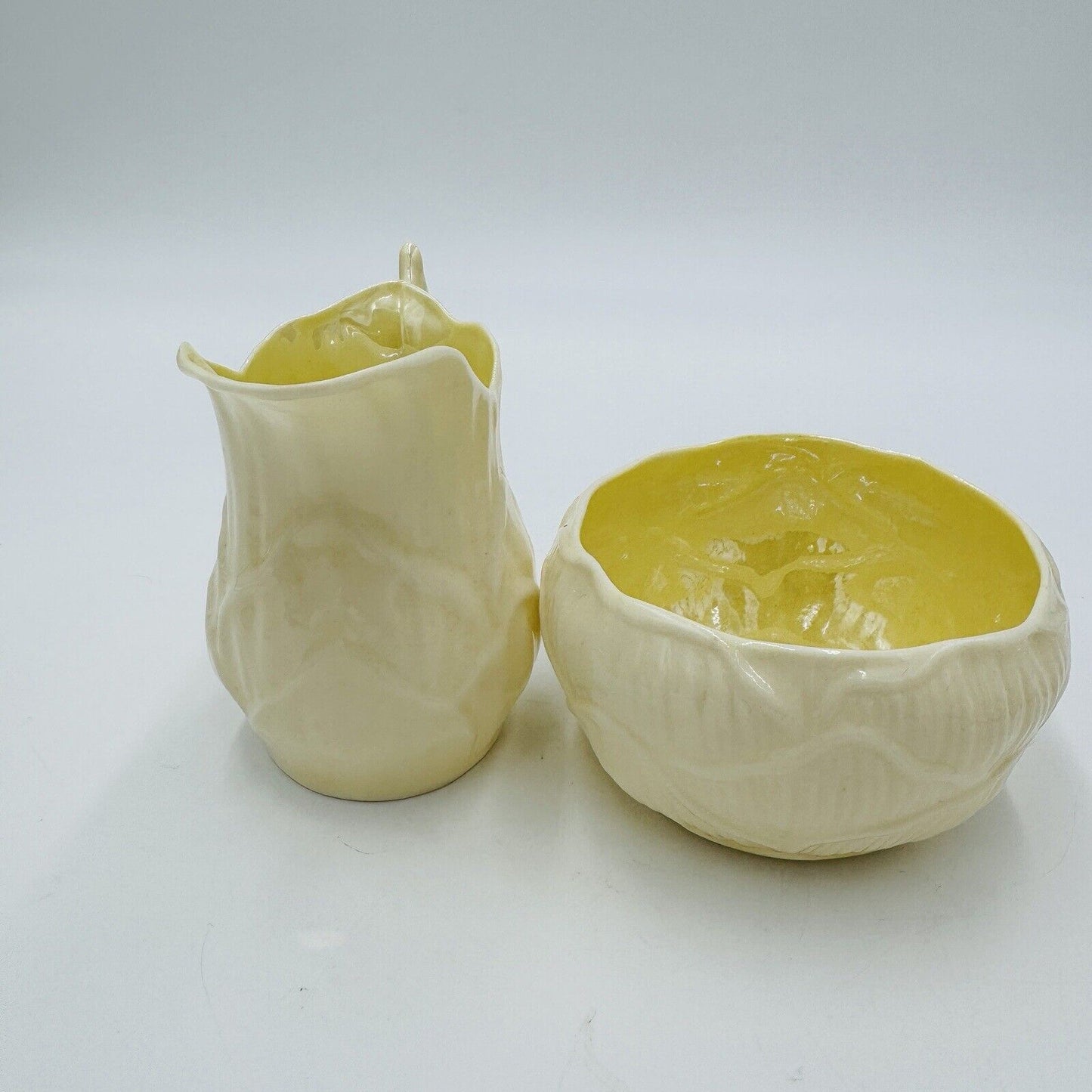 Belleek Bone China Sugar Bowl and Creamer Set from Ireland, Luster Lily Pattern