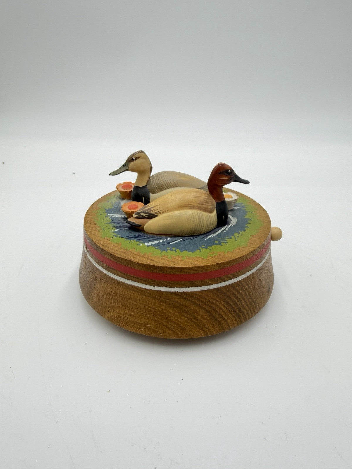 Anri Diller Italy Folk Art Ducks Pond Music Box Oh What Beauful Morn Hand Carved