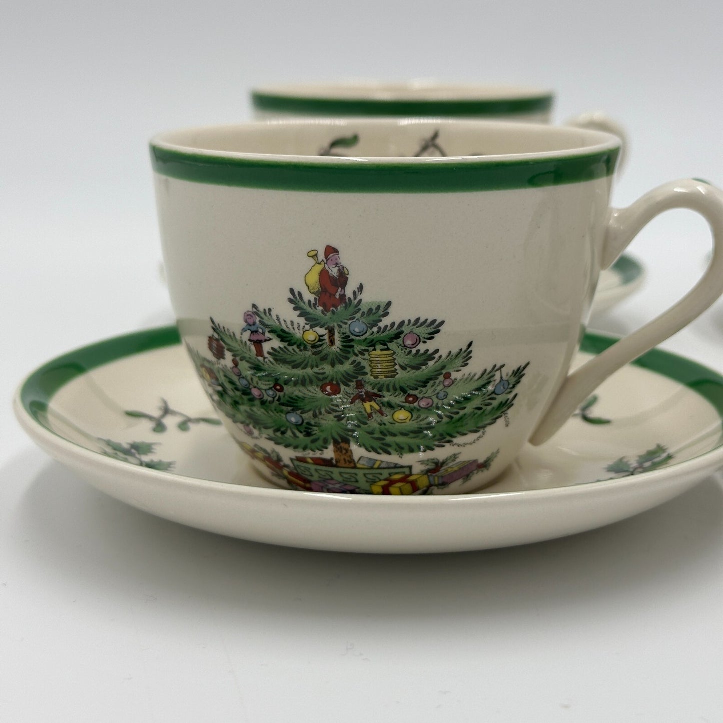 Spode Christmas Tree Cup And Saucer Set 1980s England Mint Vintage