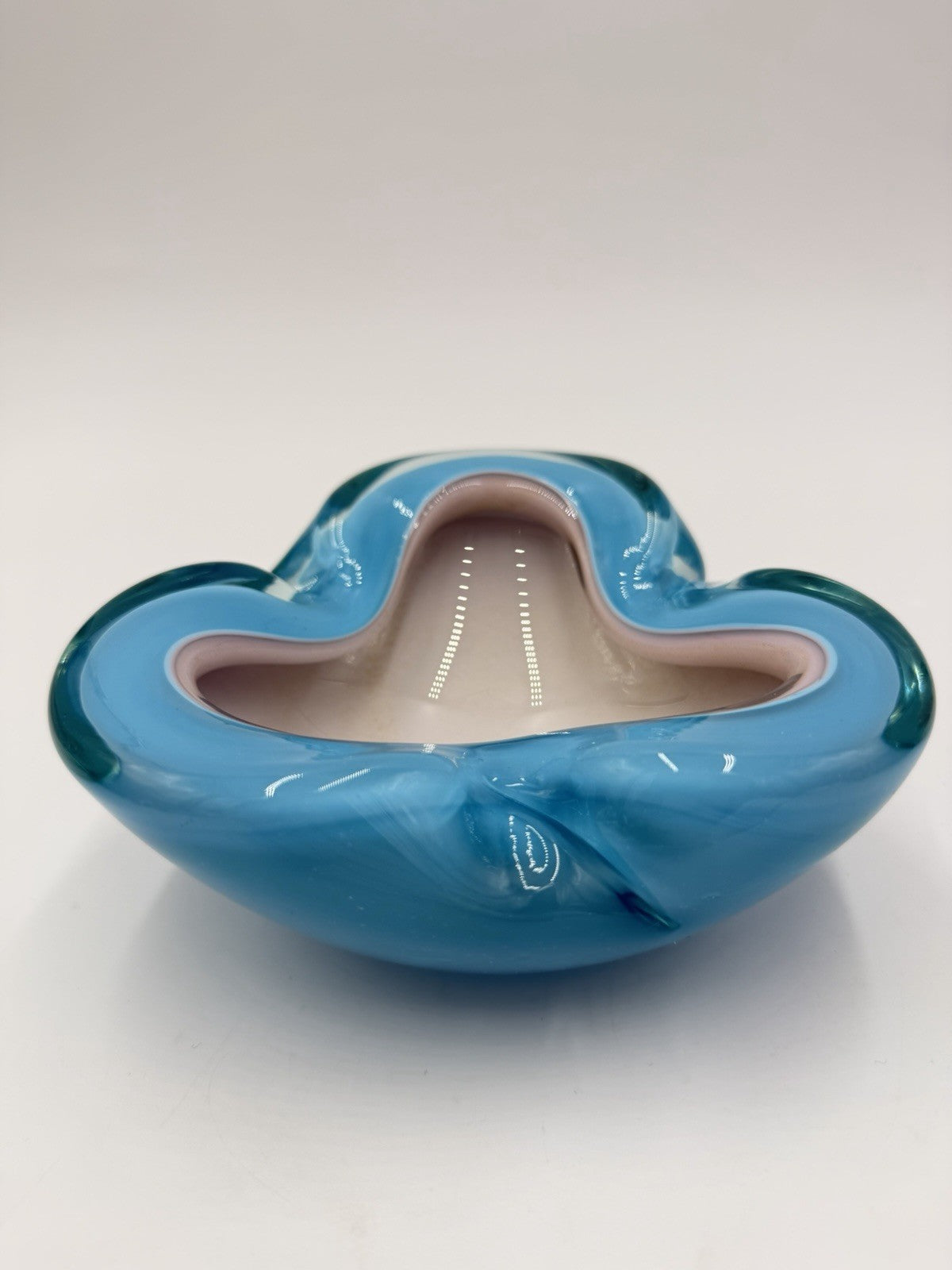 VTG Murano Italy Sommerso Art Glass Turquoise Teal Pink Bowl MCM 3 Slots Ashtray