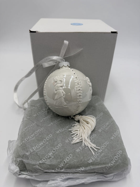 Wedgwood White Porcelain Jasperware Inlay Cameo Cherub Ball Christmas Ornament