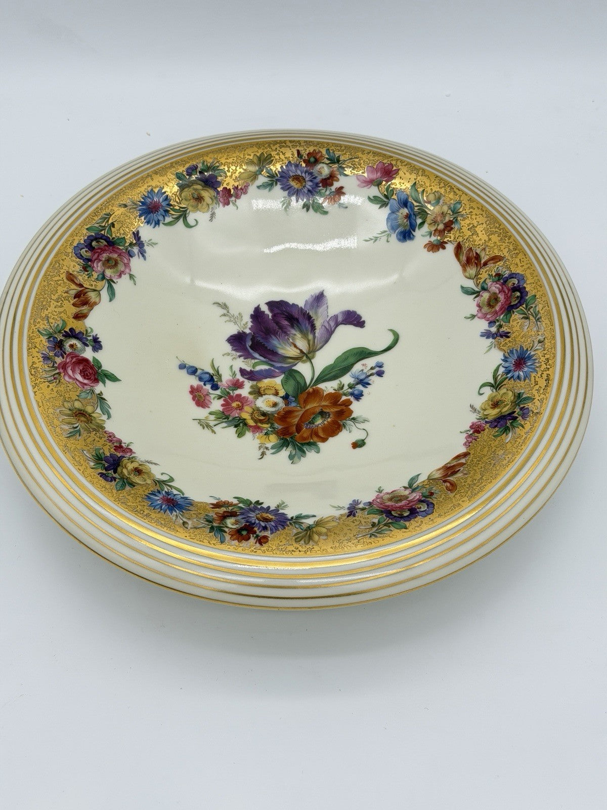 Antique Schoenau Germany Porcelain #3003 hand painted Floral Footed Large Bowl