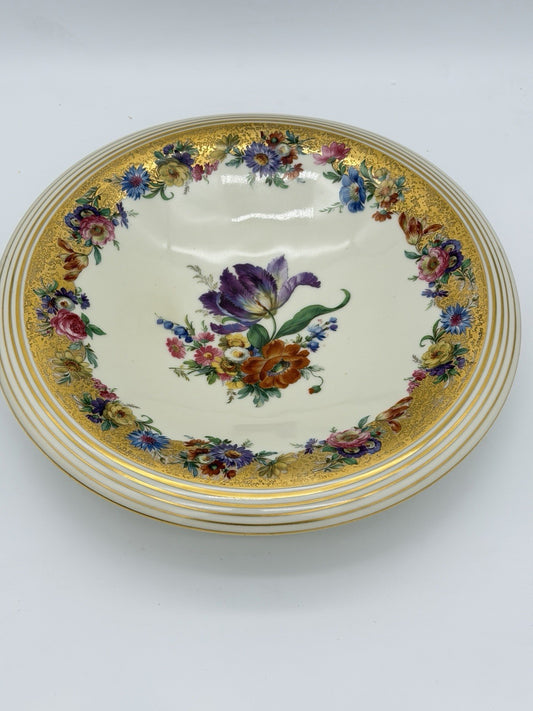 Antique Schoenau Germany Porcelain #3003 hand painted Floral Footed Large Bowl
