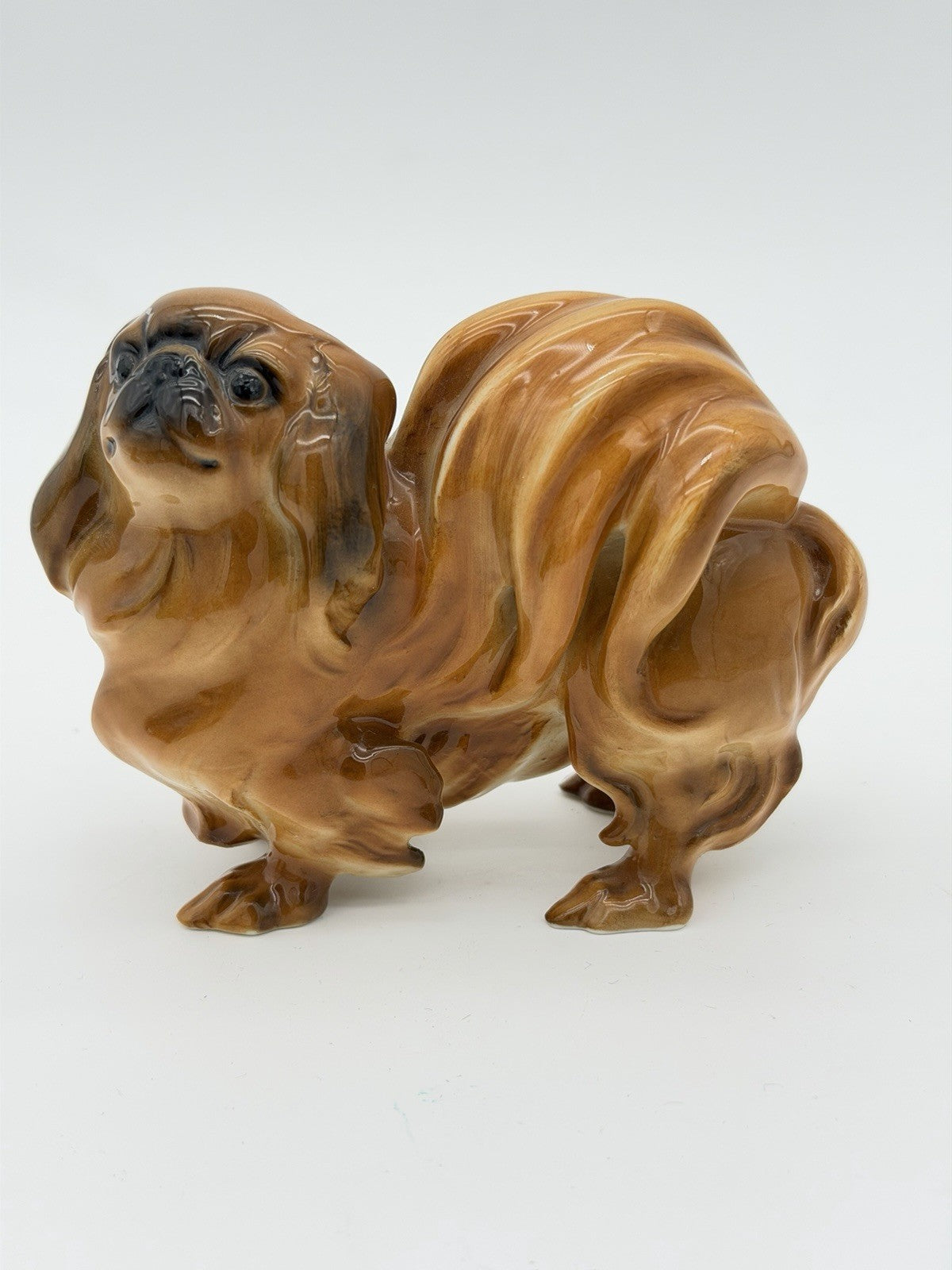 Hutschenreuther Porcelain Germany pekinese Dog Glossy Painted Figurine Brown