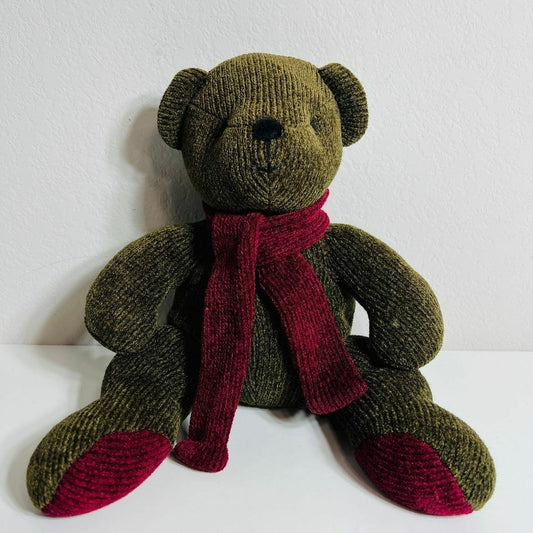 Pottery Barn Bear Plush Nicholas Green with Purple Scarf Toy Collectible vintage