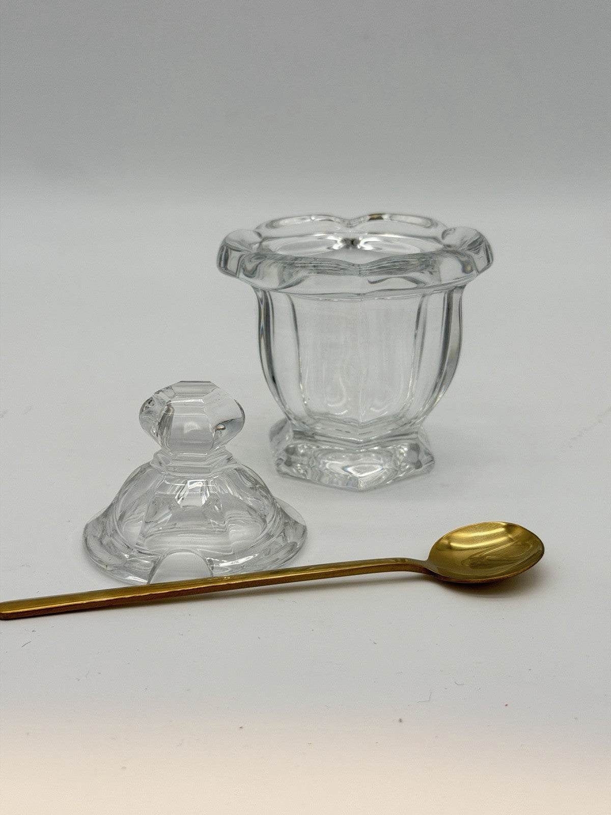 Baccarat France Crystal Harcourt Missouri Mustard/Jam Jar w/ Lid &Spoon Vtg