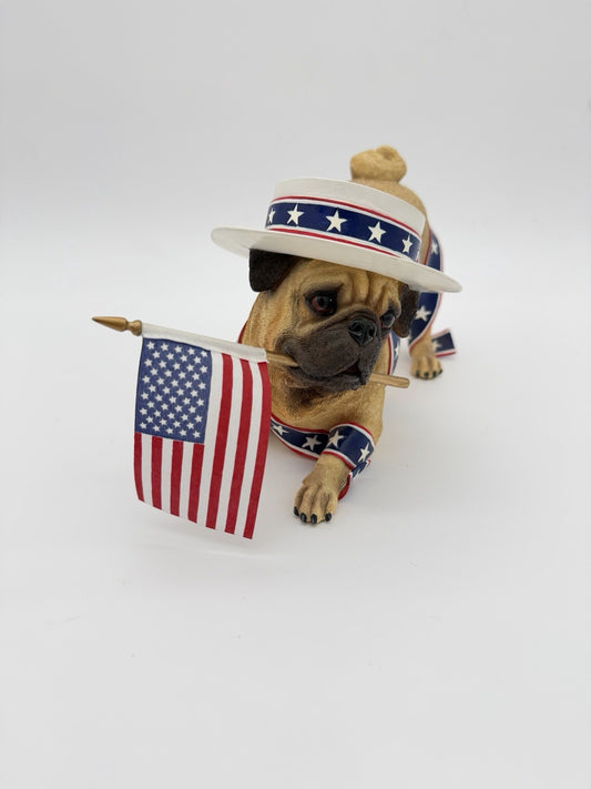 Rare Danbury Mint Patriotic Pug Dog Figurine 10” American Flag Resin Painted