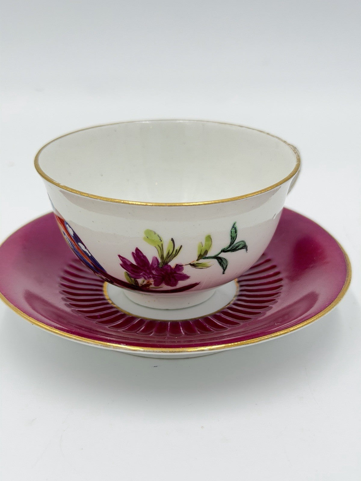 17th Century Paris Porcelain Litron teaCup & Saucer La Courtille hand painted