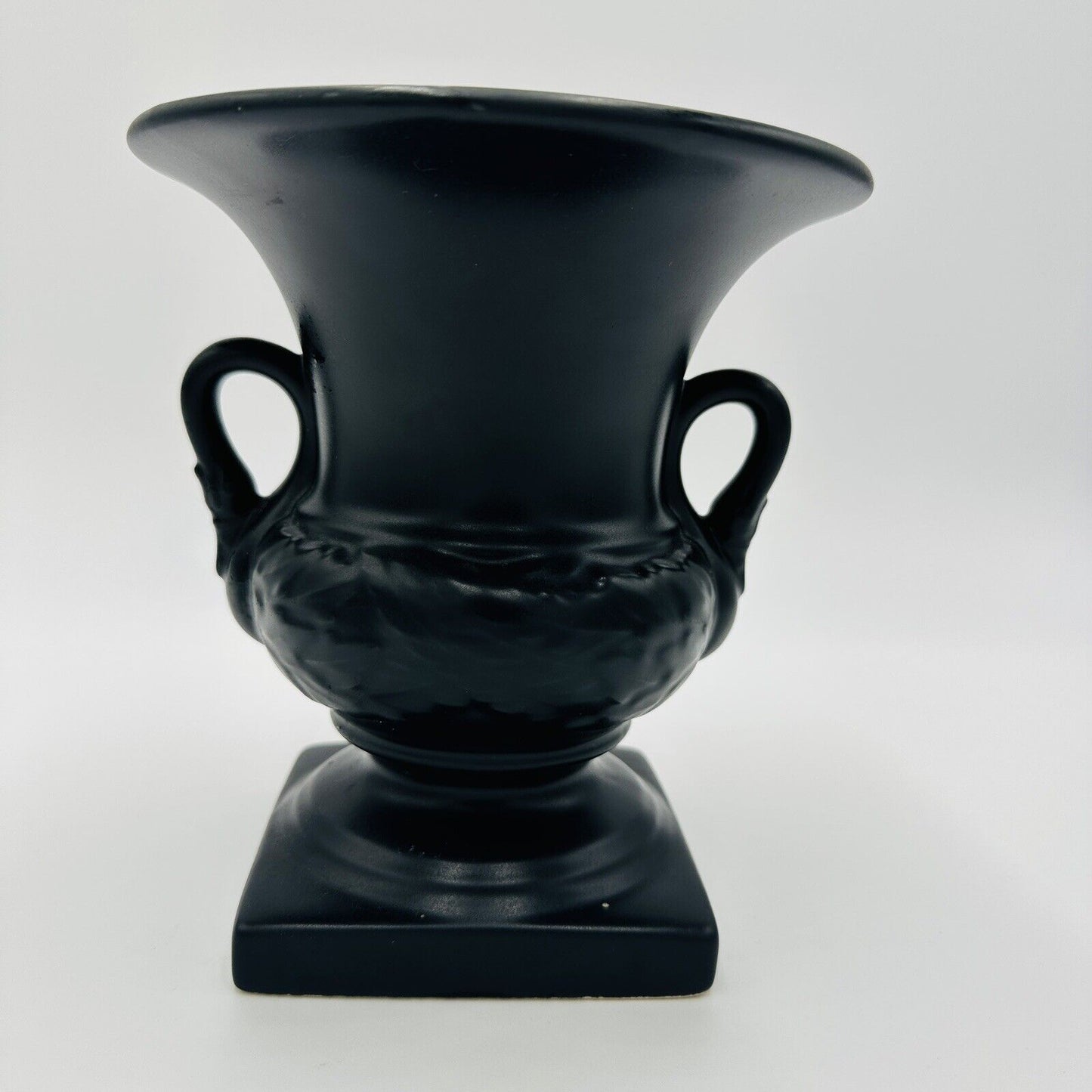 Urn Swans Vase Pedestal Double Handle 2002 Pottery Black Matte Home Decor