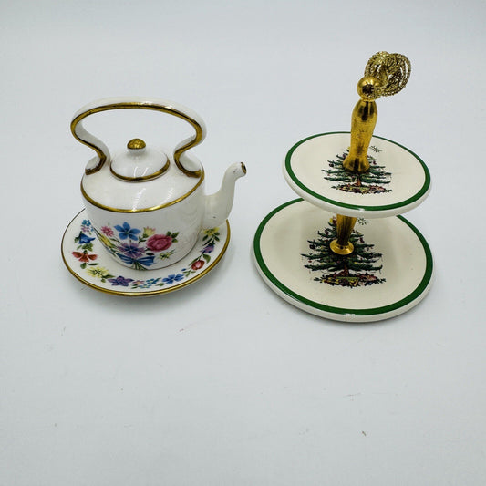 Spode Miniatures Teapot Plate 2 Tier Serving Tray Miniatures 2in Rare Vintage