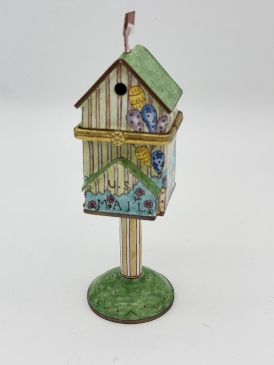 Empress Arts enamel trinket box U.S. Mail mailbox 6”birdhouse