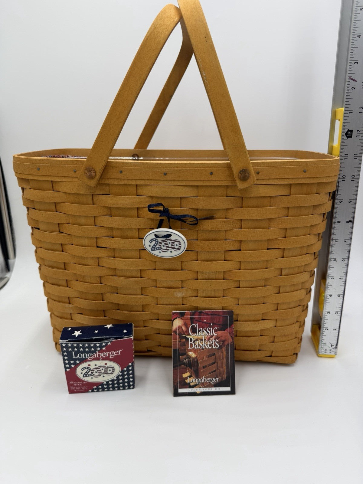 Longaberger 2001 Large American Flag Magazine Basket Protector Linen