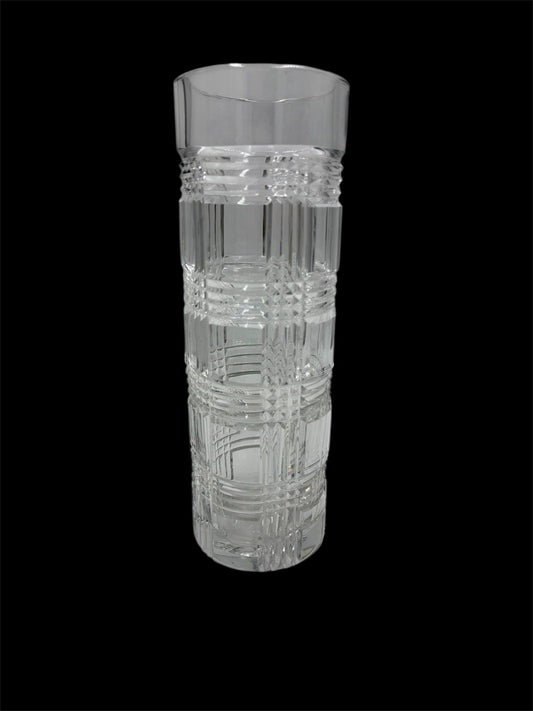 Ralph Lauren Crystal Flower Vase Large Straight Vase Glen Plaid Vintage 12 Inch