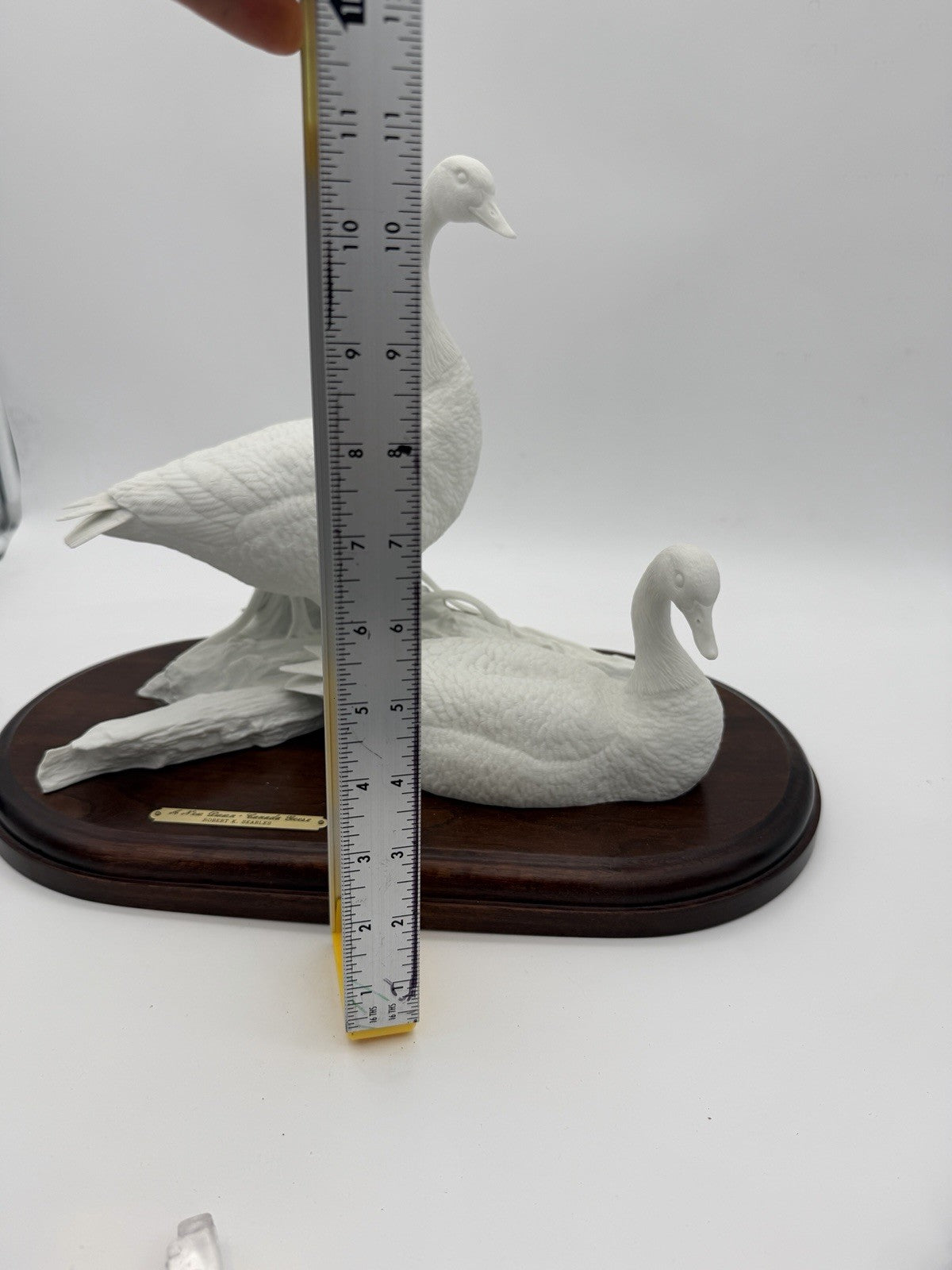 Robert E. Searles white bisque porcelain Canada Geese sculpture A New Dawn wood