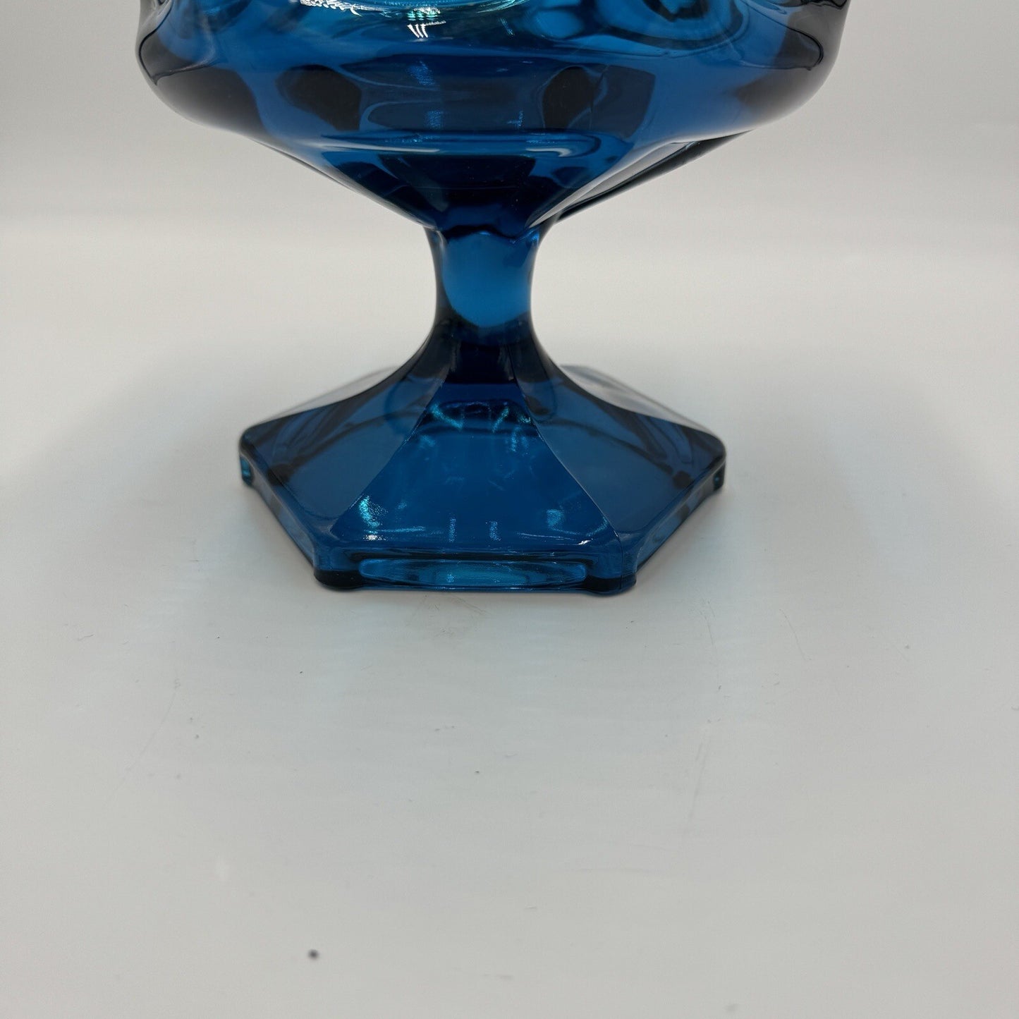 MCM Viking Candy Dish Blue Art Glass 1960s Bluenique Pedestal 6in Beautiful