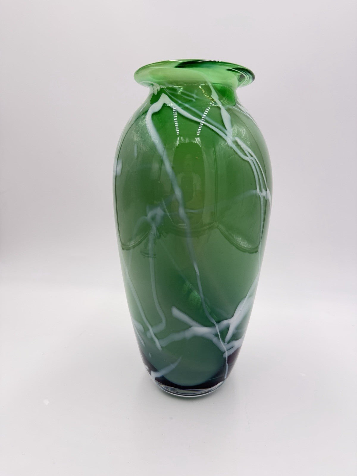 Rare Vintage James Kingwell Ice Fire Art Glass Green Large 11” Vase Signed