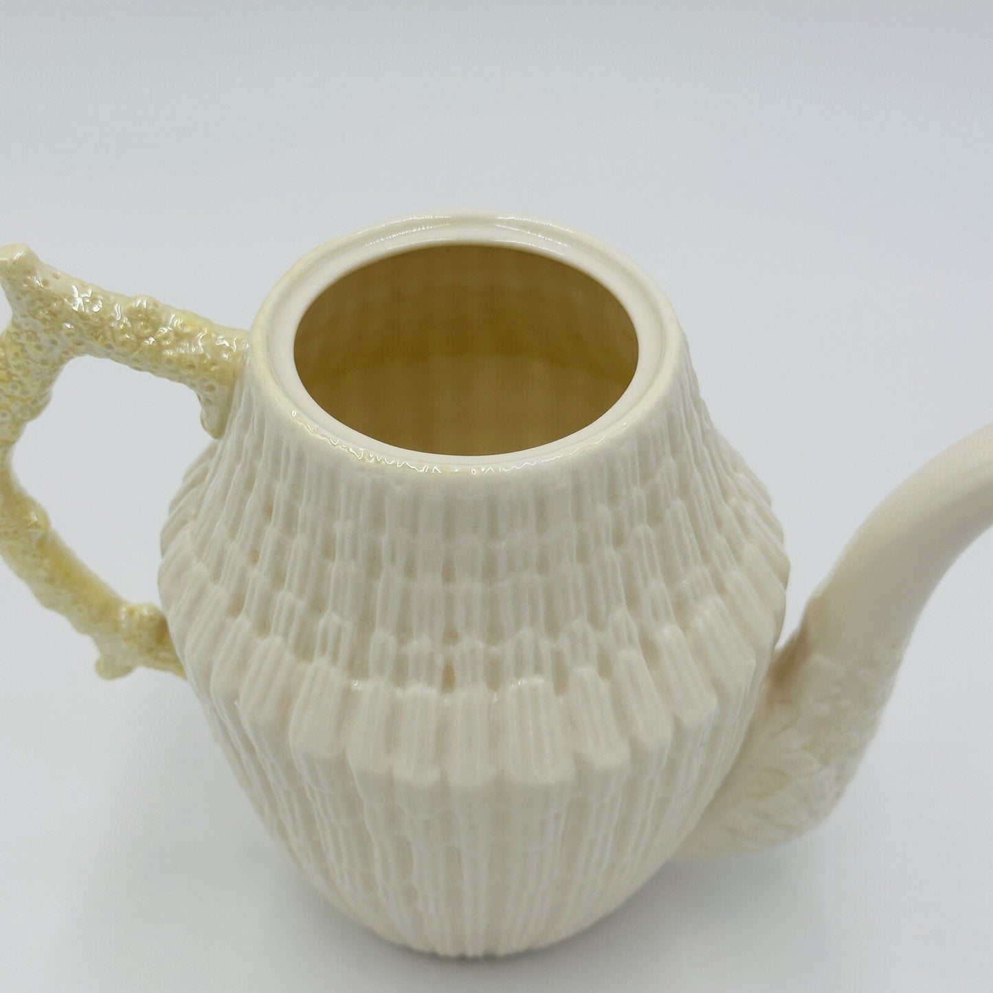Belleek Coffee Pot Green 5th Mark 1955-65 Vintage Seashell Ireland Limpet Yellow