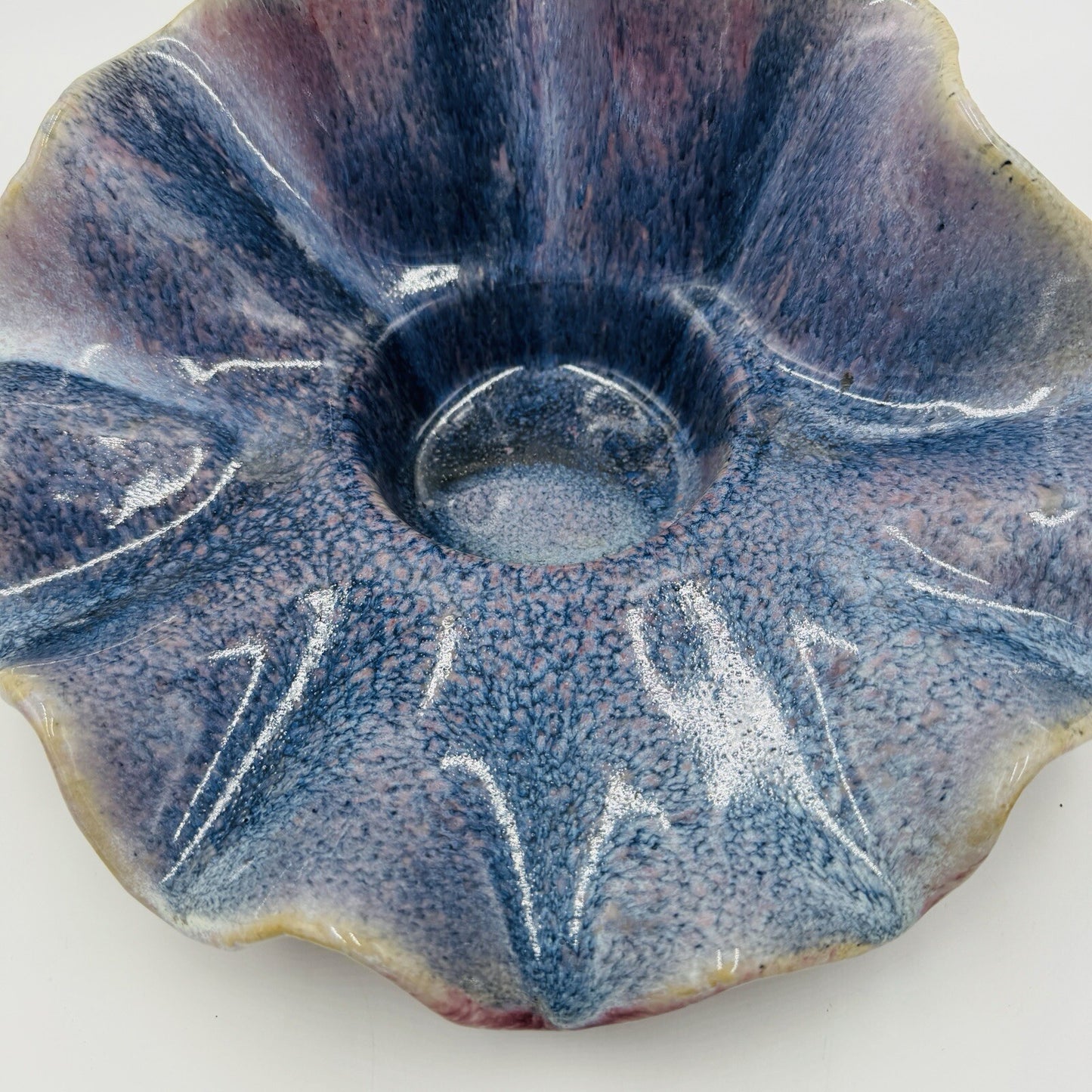 Studio Art Pottery Shell Large Candle Holder MCM Vintage Pink Purple Signed Rare