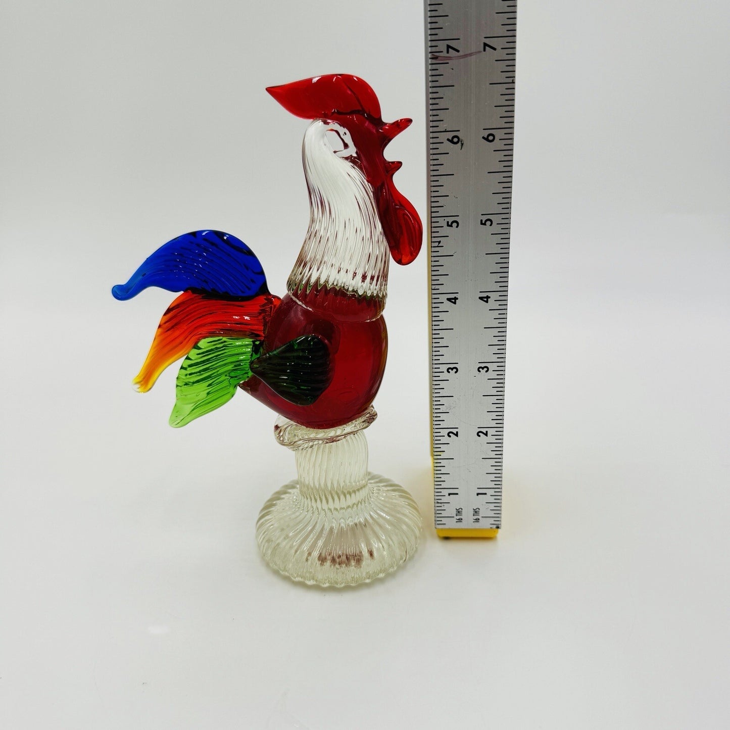 Hand Blown Art Glass Multicolor Rooster Figurine  Hand Crafted Chicken Bird 7in