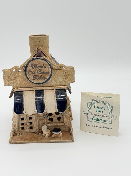 Windy Meadows Art Pottery Mom’s Ice Cream Parlor Cottage Candle Holder Vintage 7