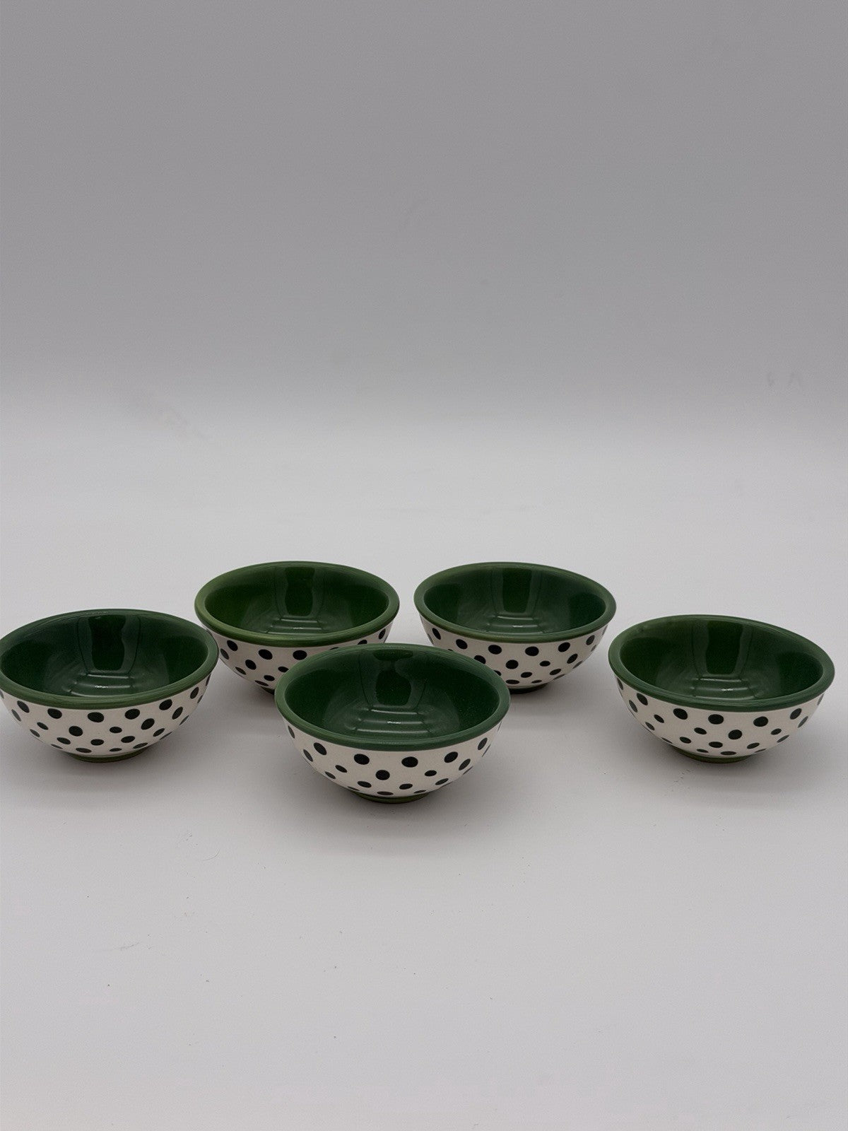 Pioneer Woman Green Flea Market Cerami Retro Dot Green Dipping Bowls 3.125 Rare