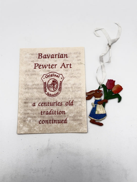 Wilhelm Schweizer Painted Pewter Easter Rabbit Bunny  Flowers Tulips Ornament