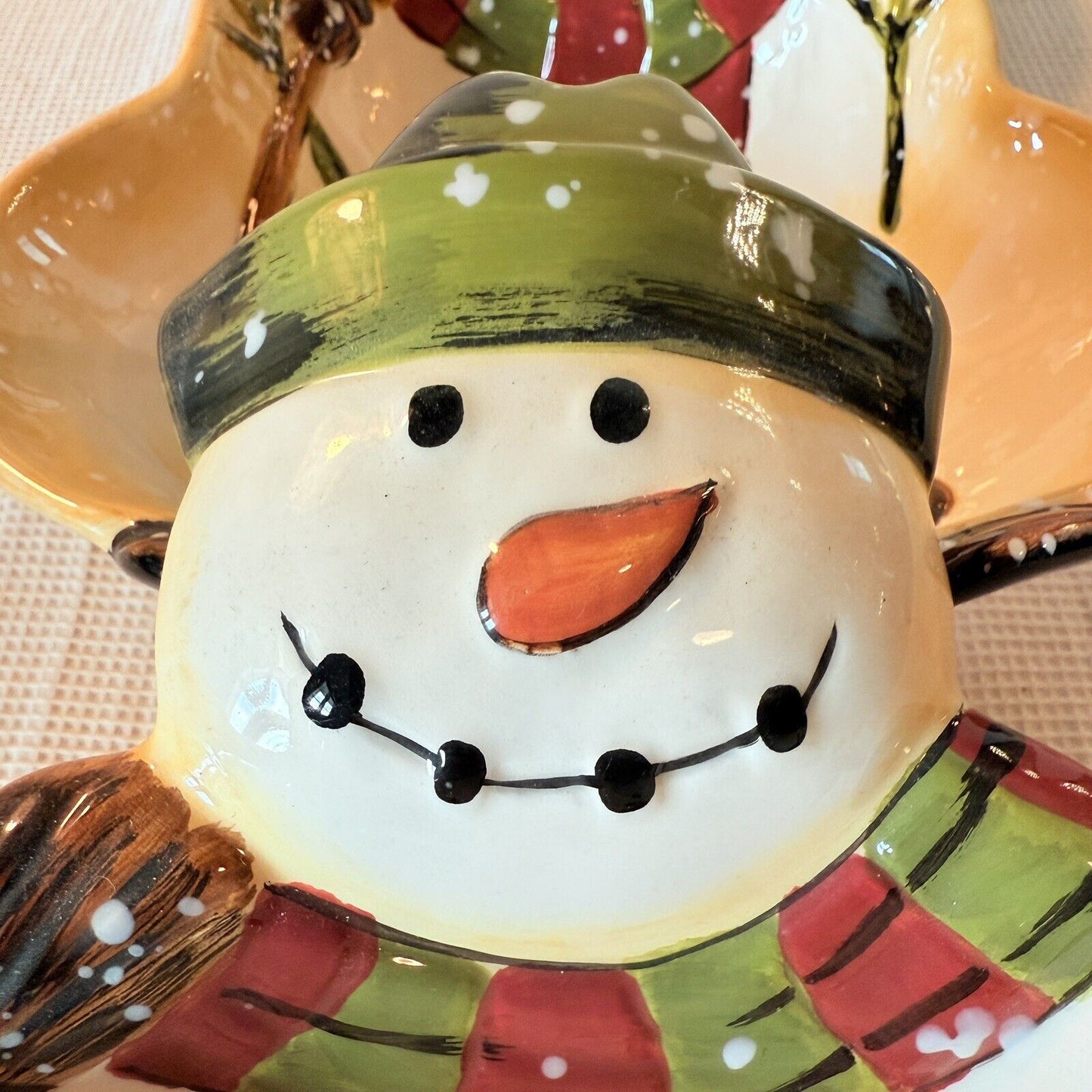 Dario Farrucci Serving Bowl Hand Painted 9” Snowman Family 3 Nesting Holiday Dec