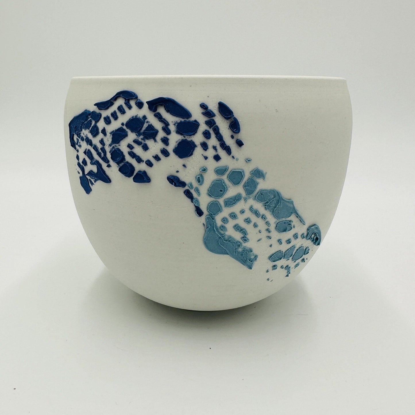 Danish Bowl Pottery Ceramic 1970s White Blue Collection Serveware