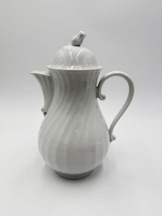Vintage Large Kaiser Porcelain Germany White Swirl Coffee Pot 9.5”H