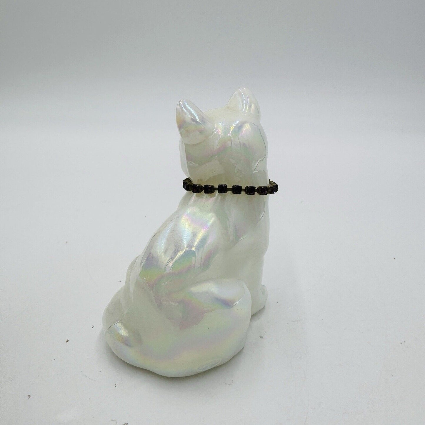 Vintage Fenton Art Glass Birthday Cat Iridescent  Figurine Signed