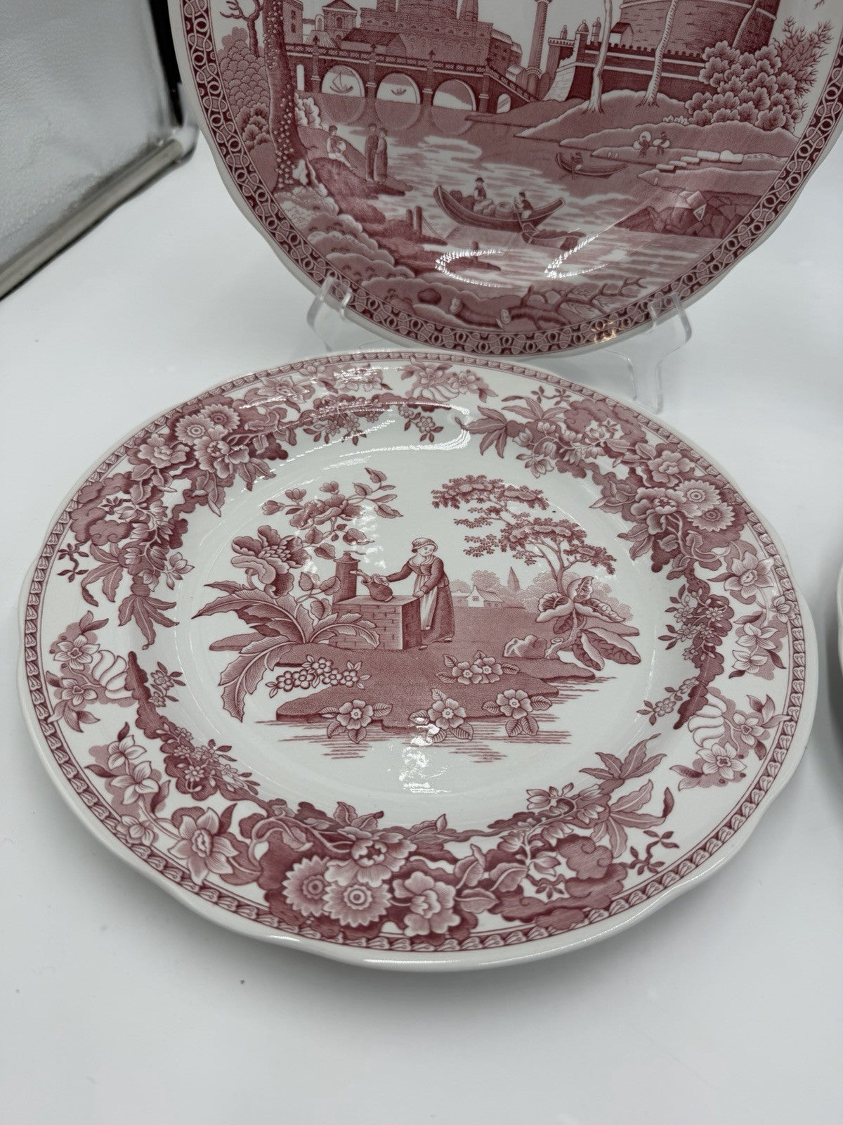 4 Spode England Porcelain Archive Collection  Plates Georgian Series Red 10.5”