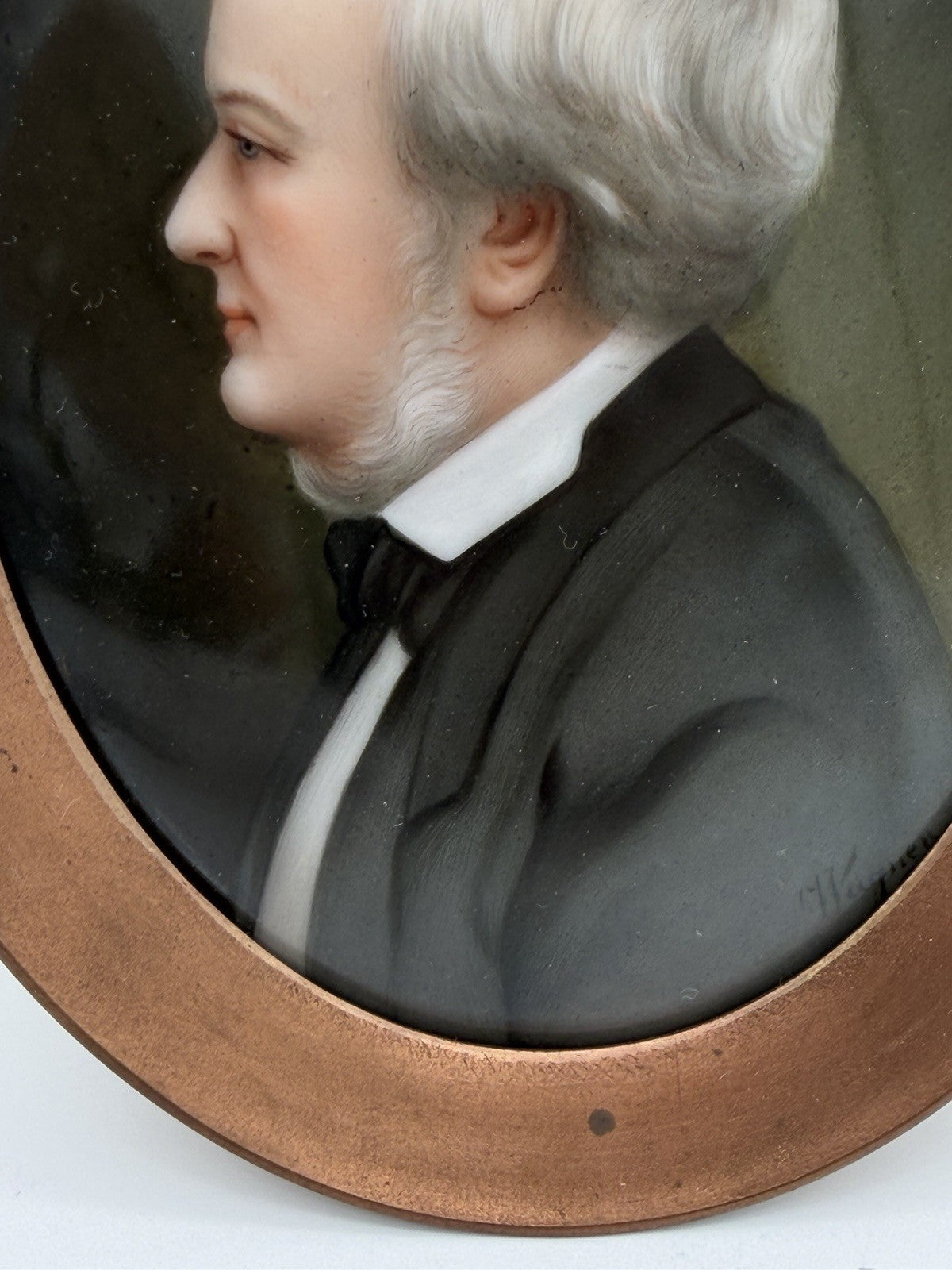 Antique Portrait Painting Porcelain Richard Wagner Bronze Oval Frame Small