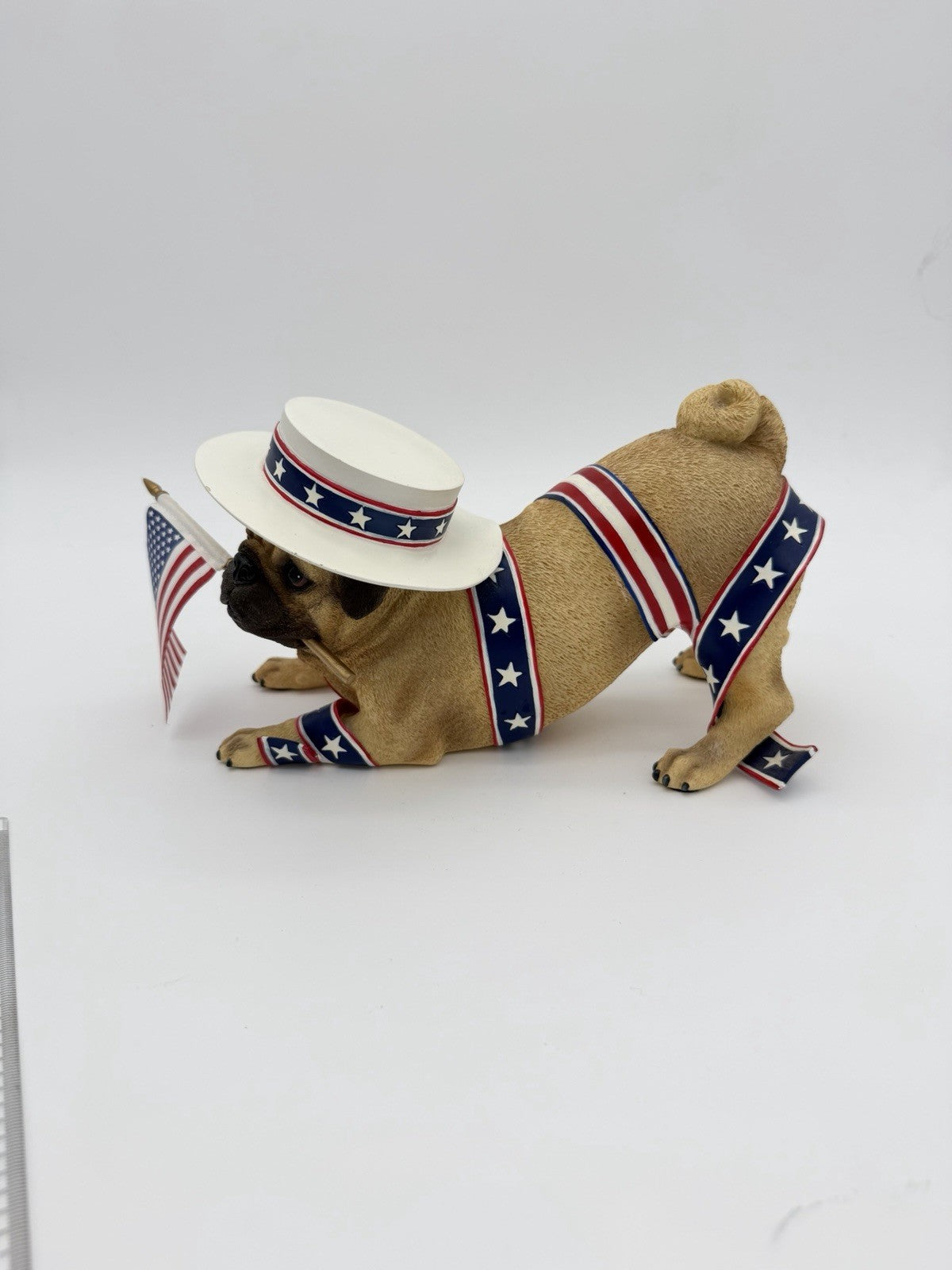 Rare Danbury Mint Patriotic Pug Dog Figurine 10” American Flag Resin Painted