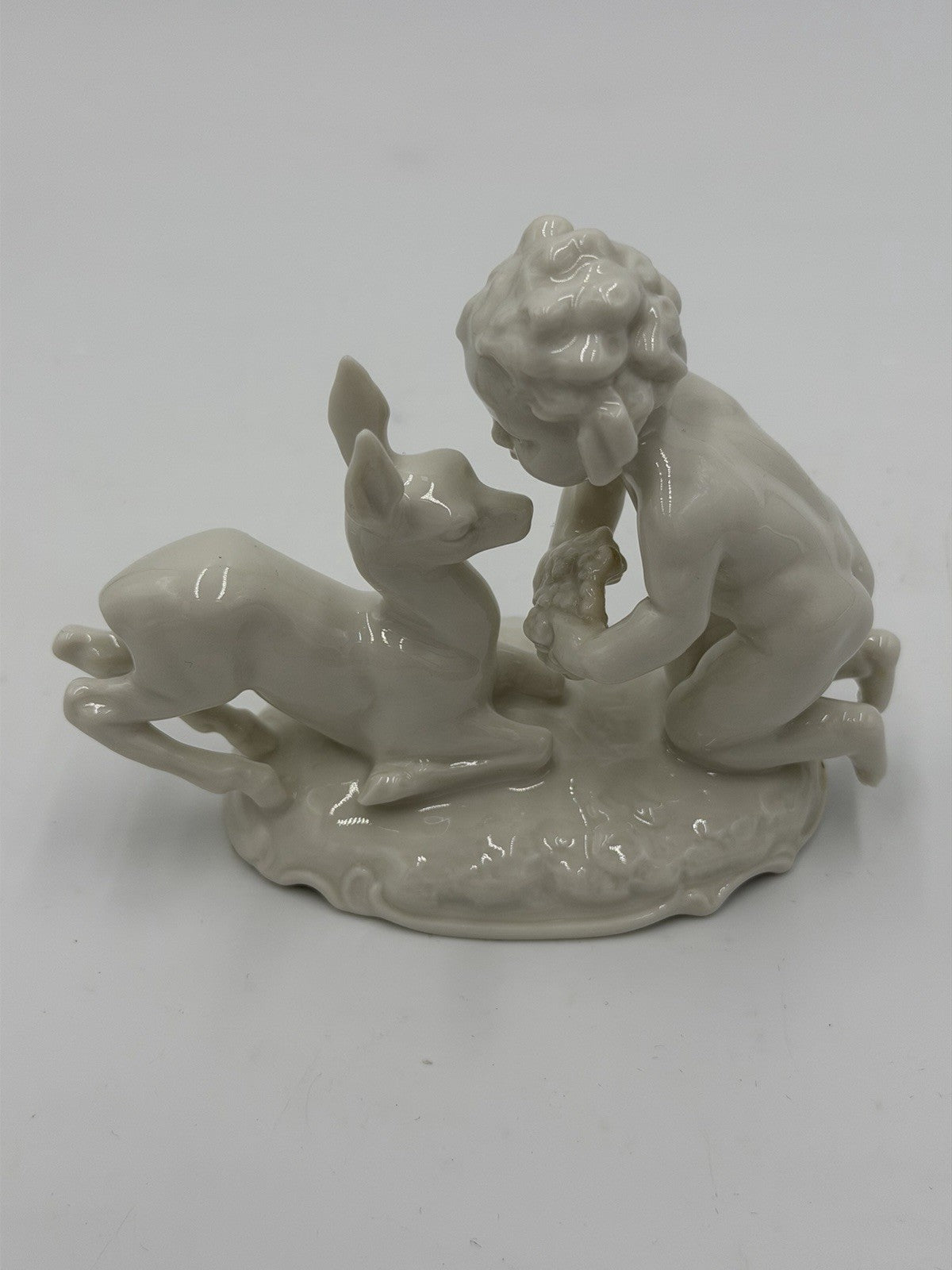 Hutschenreuther Kunstabteilung Putto w/Fawn German Porcelain Figurine Vtg 4”H