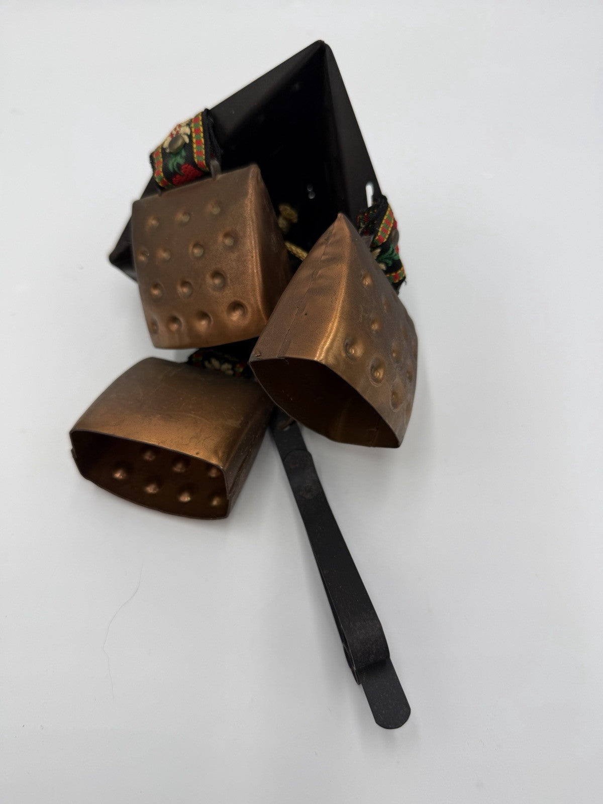 Vintage West Germany Hanging Cowbells Wind Chime 12” 3 Bells Rustic Copper