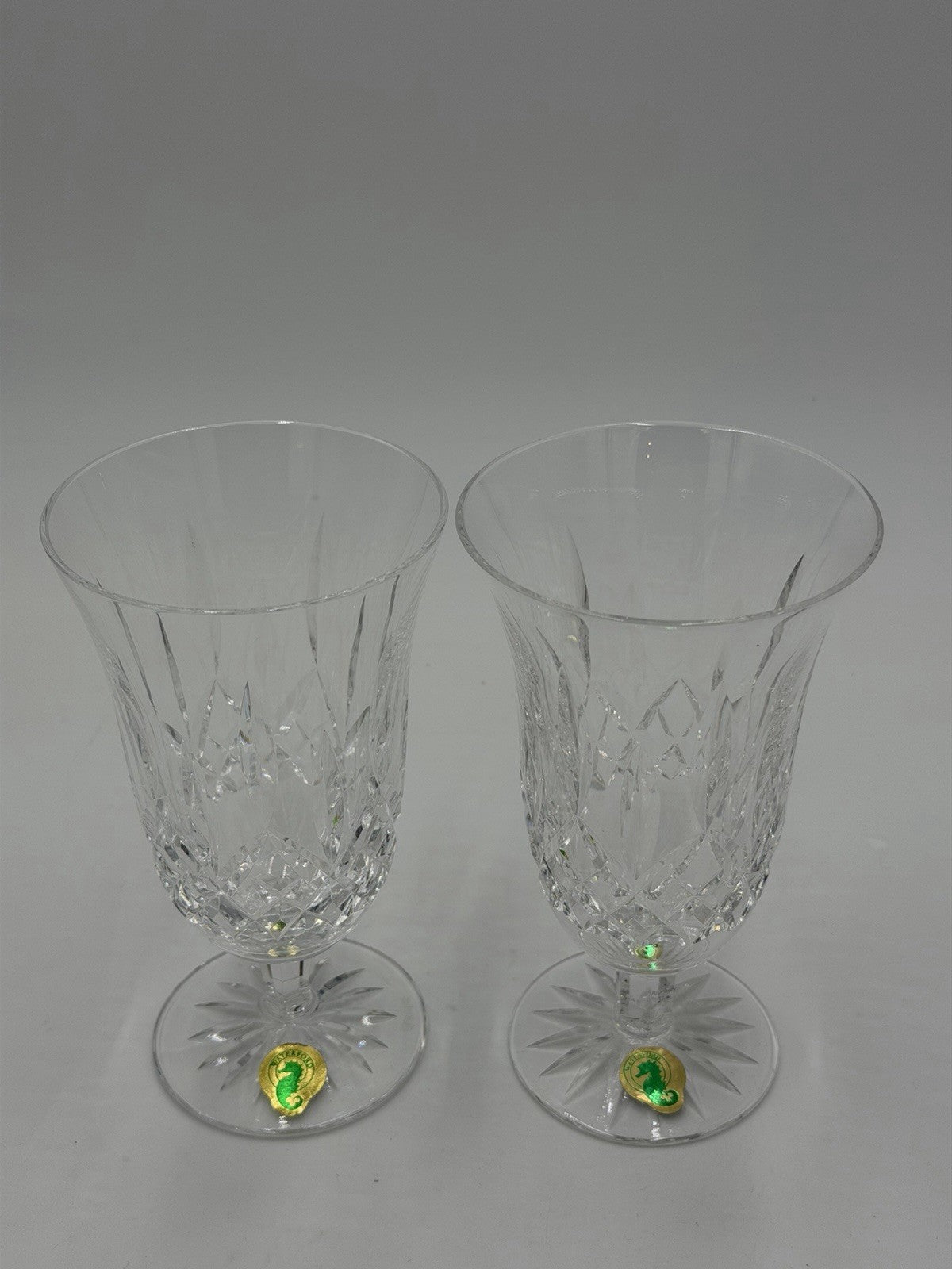 2 Waterford Crystal Lismore Iced Tea Stemmed Drinking Glasses 6.5”H Set