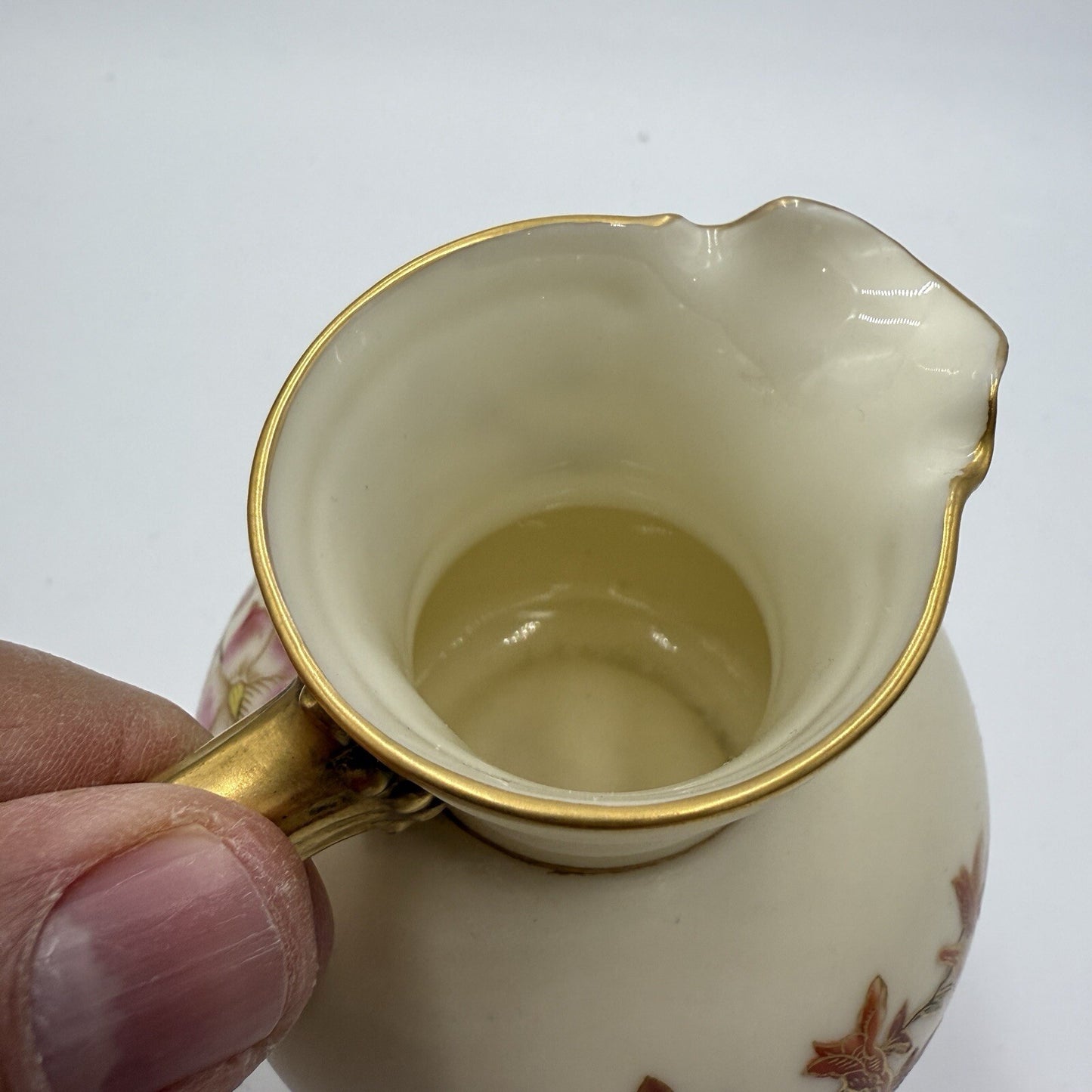 Antique Royal Worcester Porcelain Pitcher Hand Painted Floral #1376 England 4in