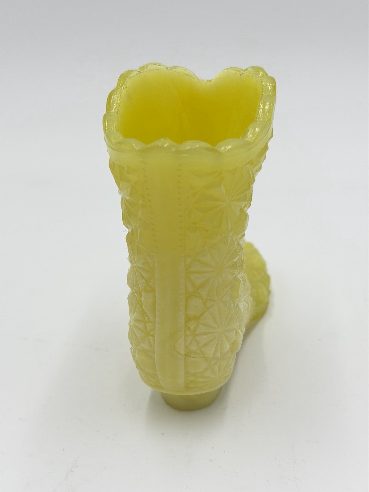 Vintage FENTON Art Glass Star Burst Yellow Victorian Boot 4” Rare Figurine USA