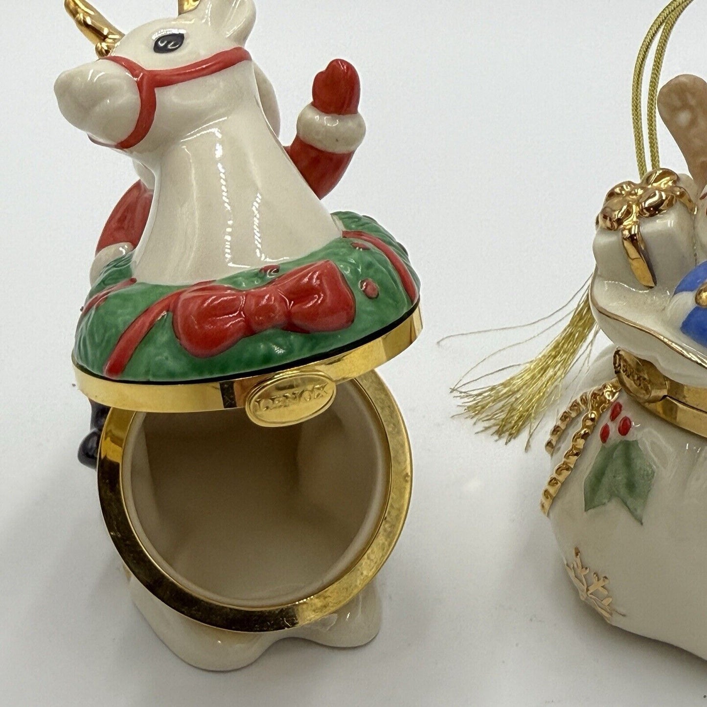 Lenox Porcelain Treasures Collection Christmas Ornaments Santa Sleigh Gift Bag