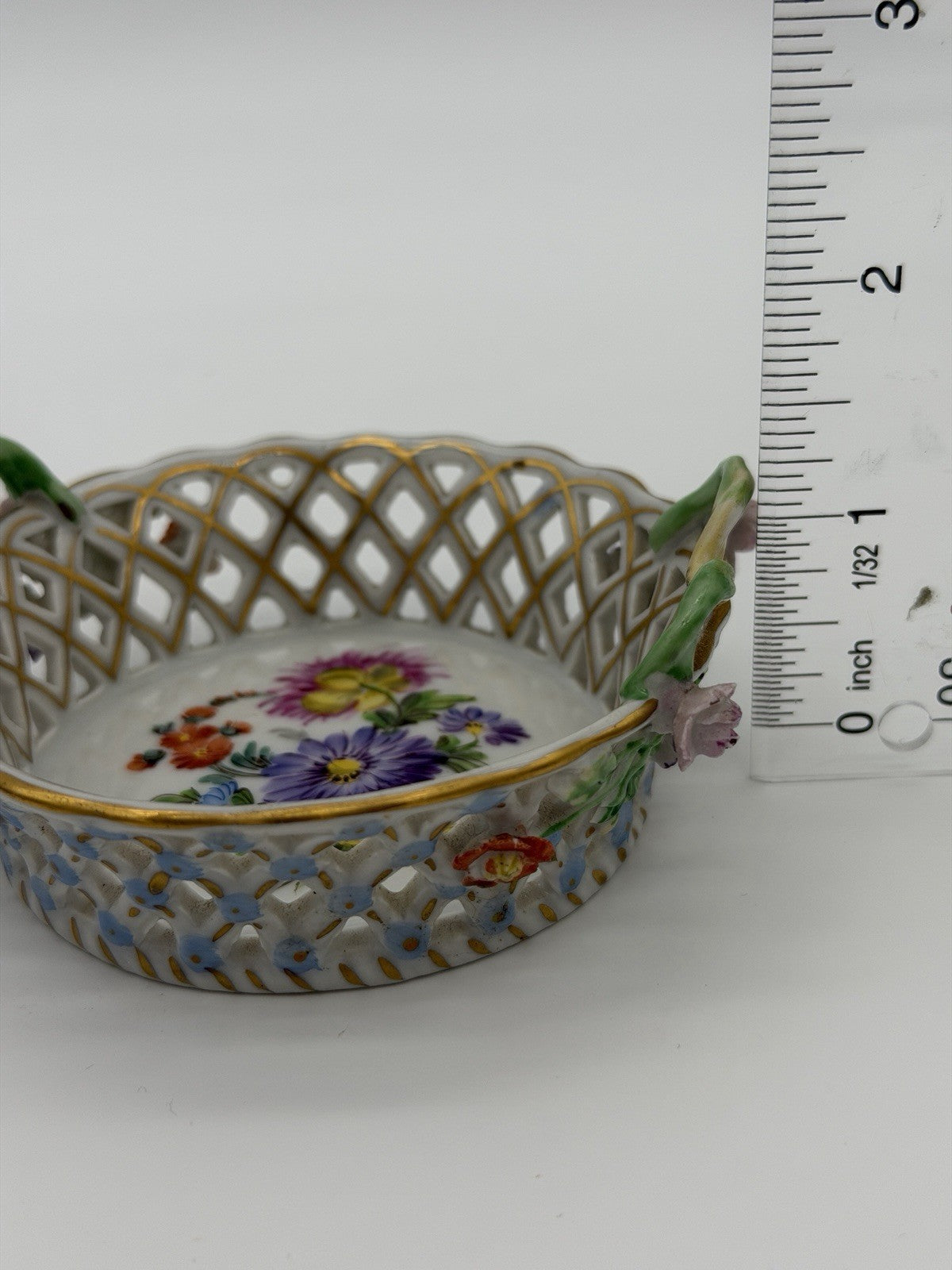 Antique Dresden Carl Thieme Pierced Reticulated Porcelain Floral Basket Dish Min