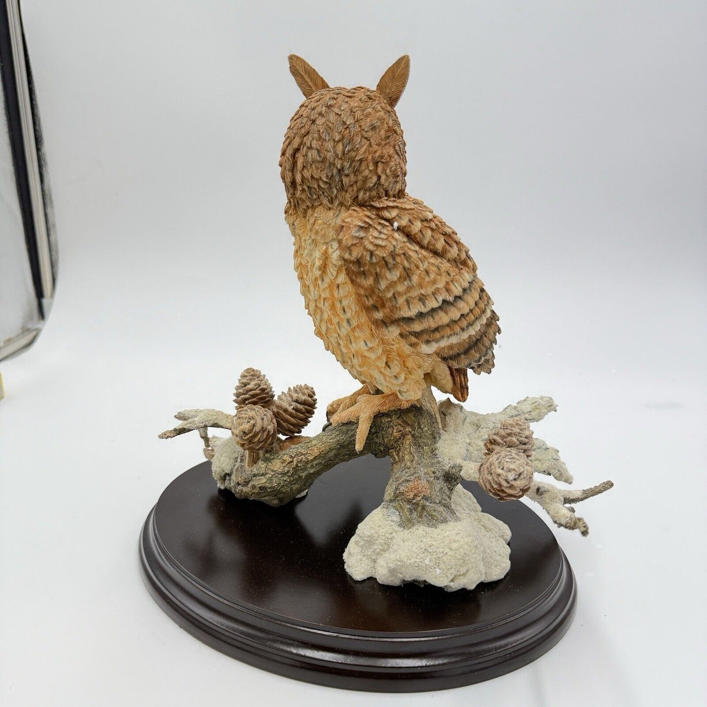 Large Country Artist Long Eared Owl Painted On Wooden Base 2002 Rare 11”H