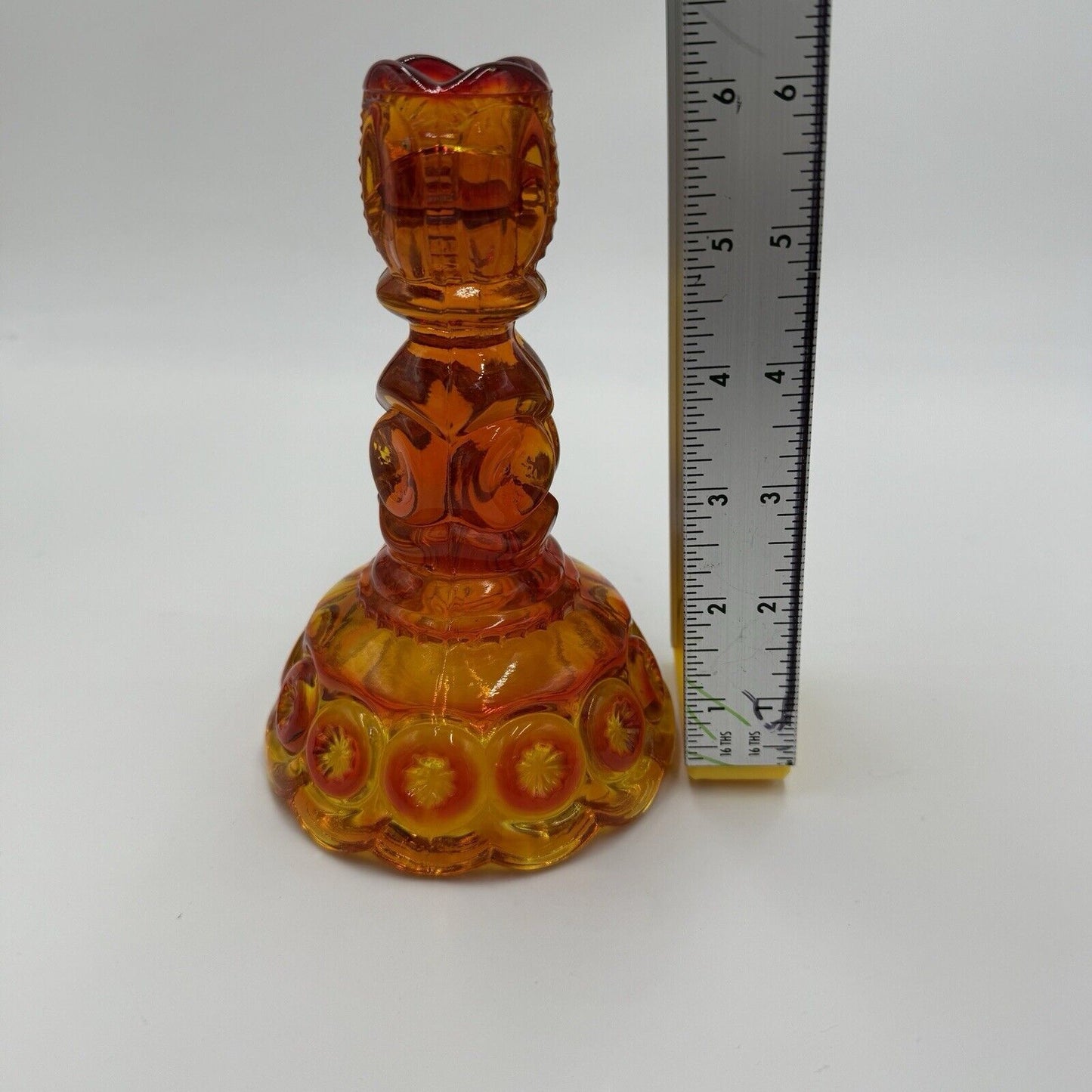 Vintage LE Smith Glass Moon & Stars Amberina Glass Candle Sticks 6” Orange Amber